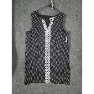 Jones Studio Mens Polka Dot Shift Dress Black White Crochet Trim 22W Boho Chic